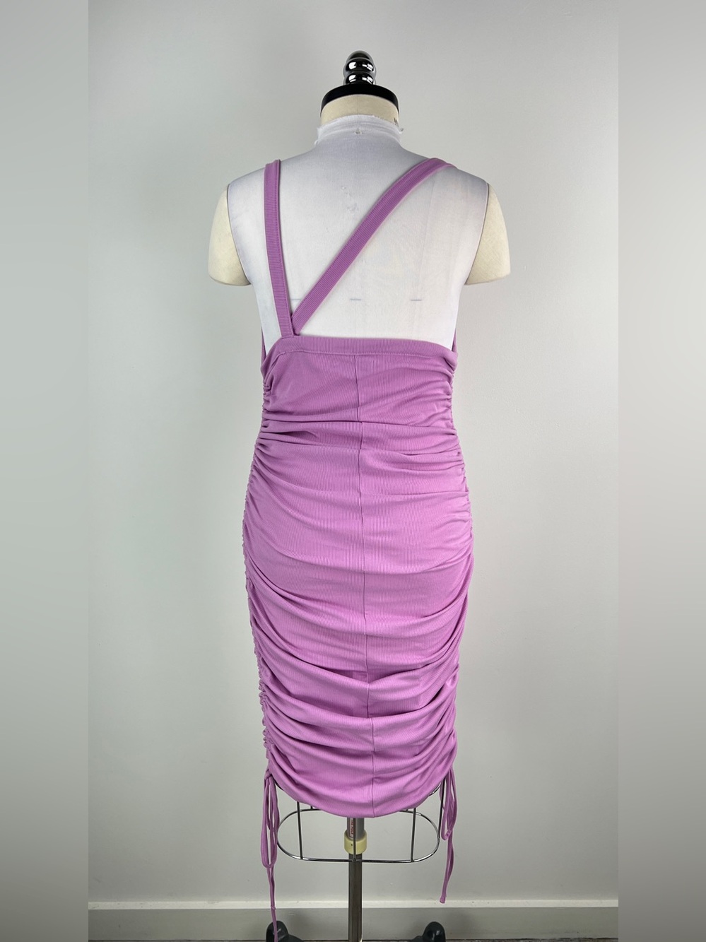 💚 3652. Ribbed Tank Ruched Dress in Lavender - Picture 3 of 9